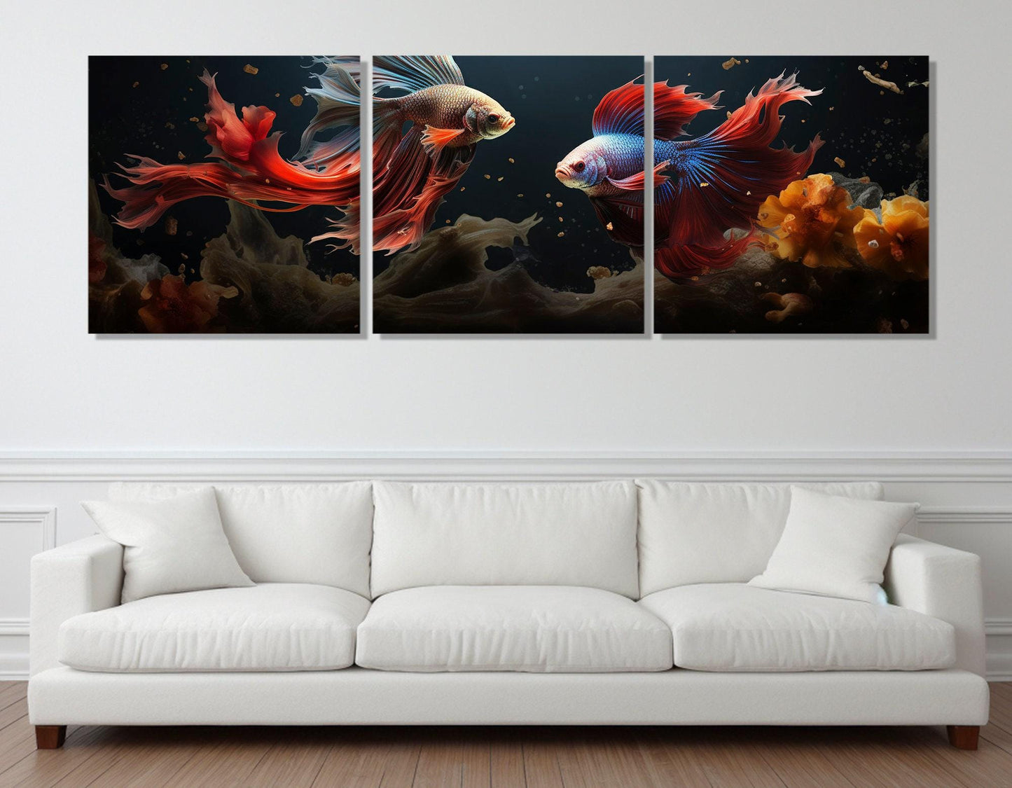 Large Betta Fish Painting, Abstract Fish Canvas Print, Betta Fish, Underwater Wall Art, Aquarium Fish Wall Art, Framed and Ready to Hang