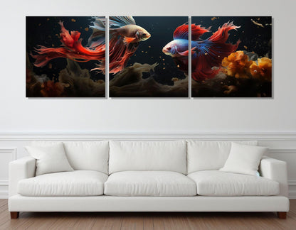Large Betta Fish Painting, Abstract Fish Canvas Print, Betta Fish, Underwater Wall Art, Aquarium Fish Wall Art, Framed and Ready to Hang