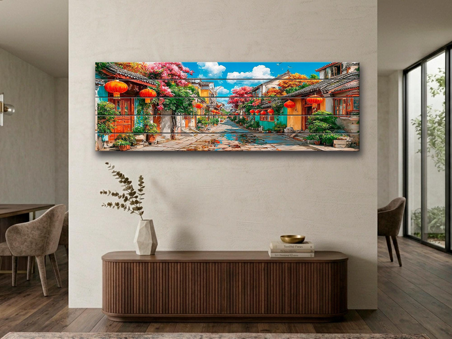 Old Shanghai Wood Wall Art, Chinese Street Scene Print on Wood