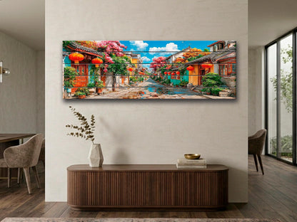 Old Shanghai Wood Wall Art, Chinese Street Scene Print on Wood