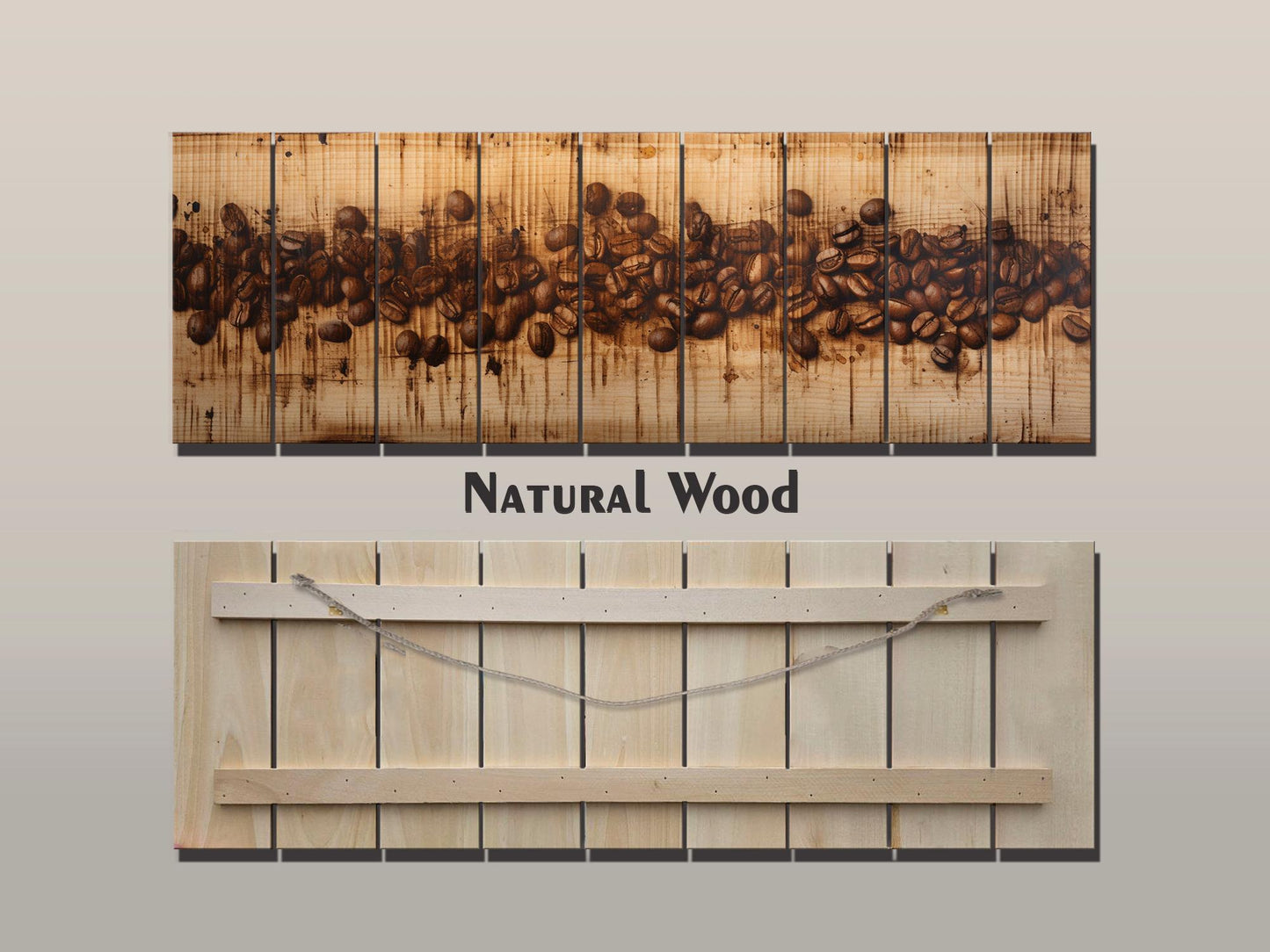 Coffee Beans Rustic Art Print on Natural Wood – Kitchen Wall Decor