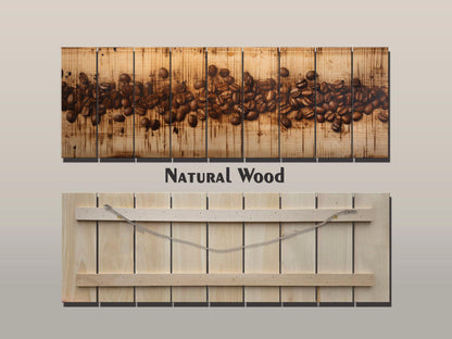 Coffee Beans Rustic Art Print on Natural Wood – Kitchen Wall Decor
