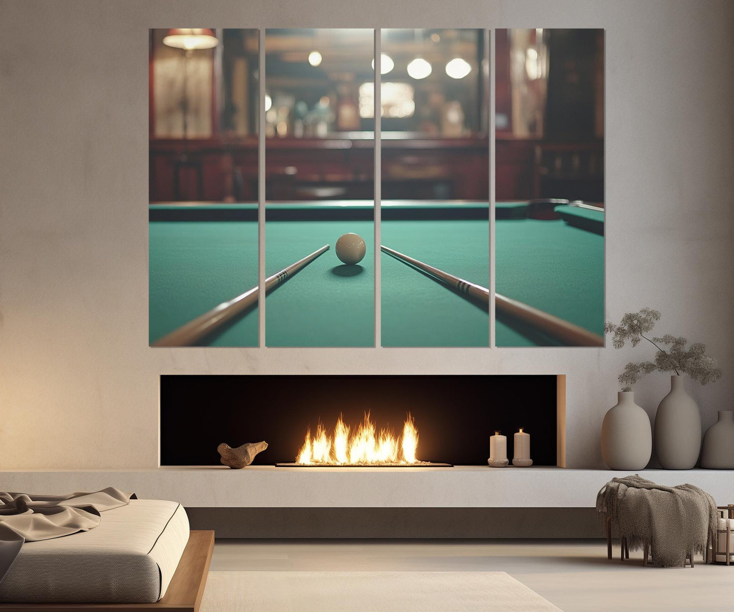 Billiards Wall Art - Large Cotton Canvas Print | Framed Gallery Wrapped Canvas