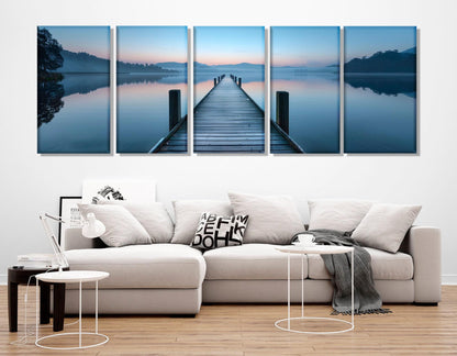 Lake Bridge Canvas Print - Scenic Large Lake Painting | Framed Gallery Wrapped Art