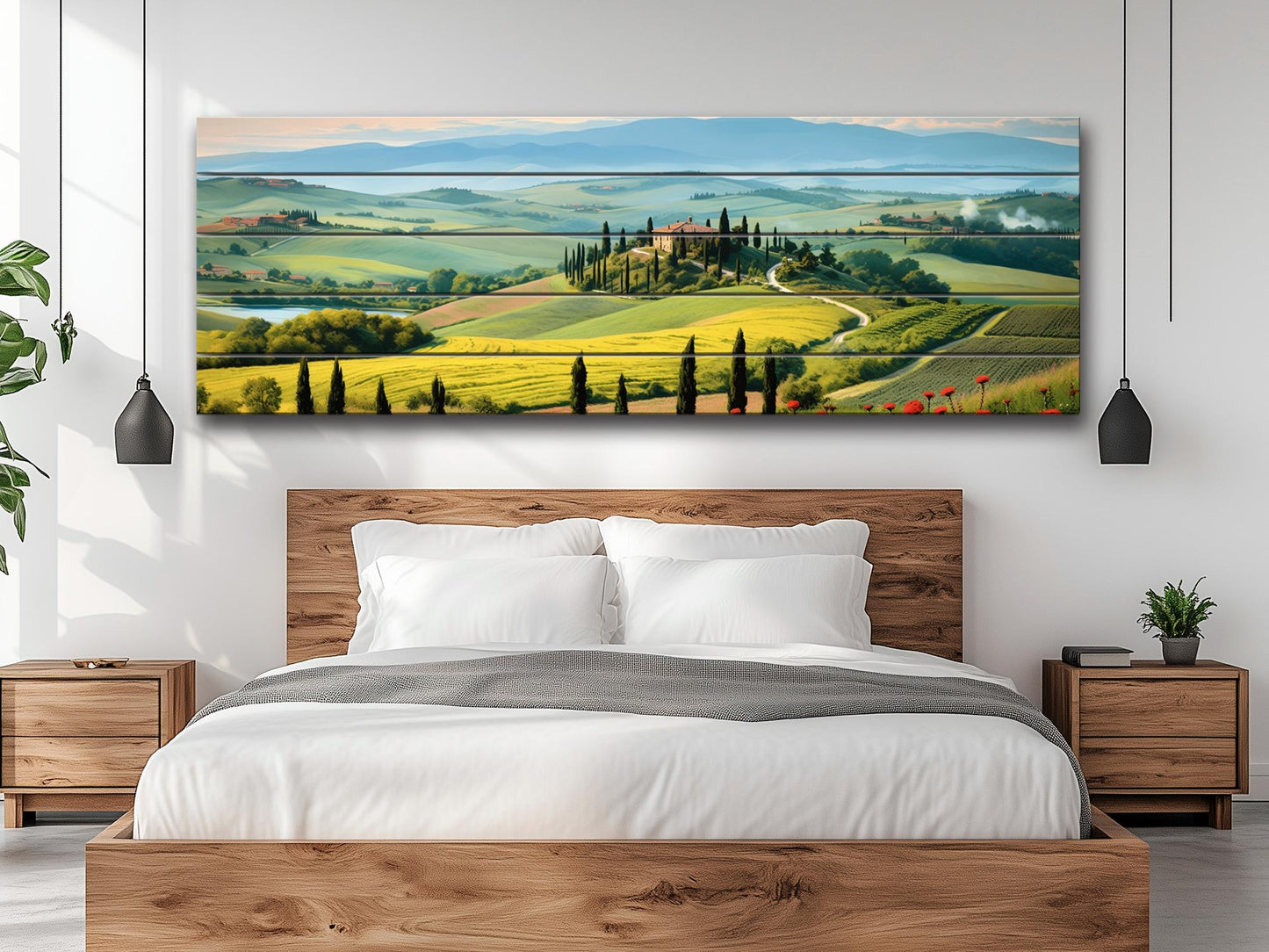 Rustic Wood Wall Art – Scenic Tuscany Landscape Art on UV Printed Wood