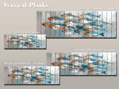 School of Fish Print on Wood, Marine Abstract Painting, Coastal Wall Art
