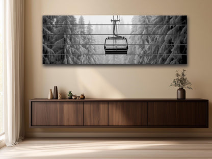Ski Lift Wall Art – Large Wooden Wall Decor with Natural Wood Print & Rustic Mountain Cabin