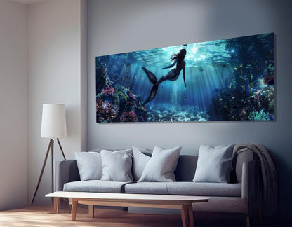 Mermaid Canvas Print – Underwater Wall Art | Girl Room Decor | Framed Canvas Art