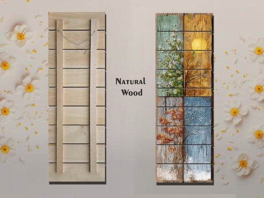 Rustic Wood Wall Art – Four Seasons Artwork on Natural Wood Planks | Cozy Living Room Decor