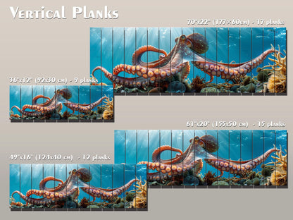 Octopus Wood Print – Giant Octopus Art on Natural Wood | Nautical Wall Decor