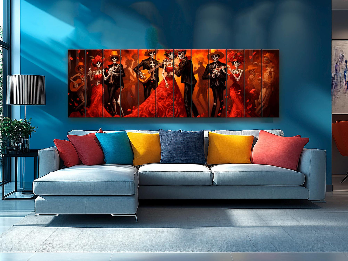 Day of Dead Wall Art – Skeleton Dance Painting on Wood | Mexican Wall Decor