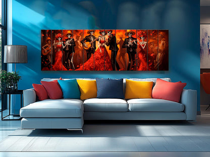 Day of Dead Wall Art – Skeleton Dance Painting on Wood | Mexican Wall Decor