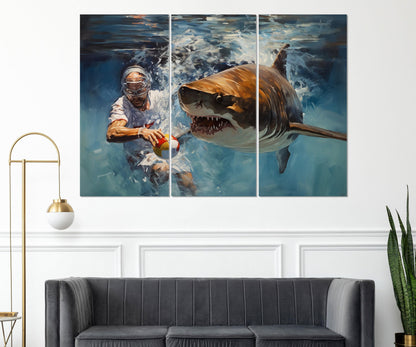 Water Polo Canvas Print – Abstract Water Polo Wall Art with Shark, Framed & Ready to Hang
