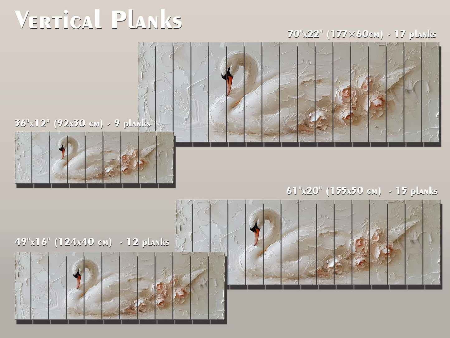 White Swan Wall Art – Natural Wood Print | Minimalist Wood Plank Art