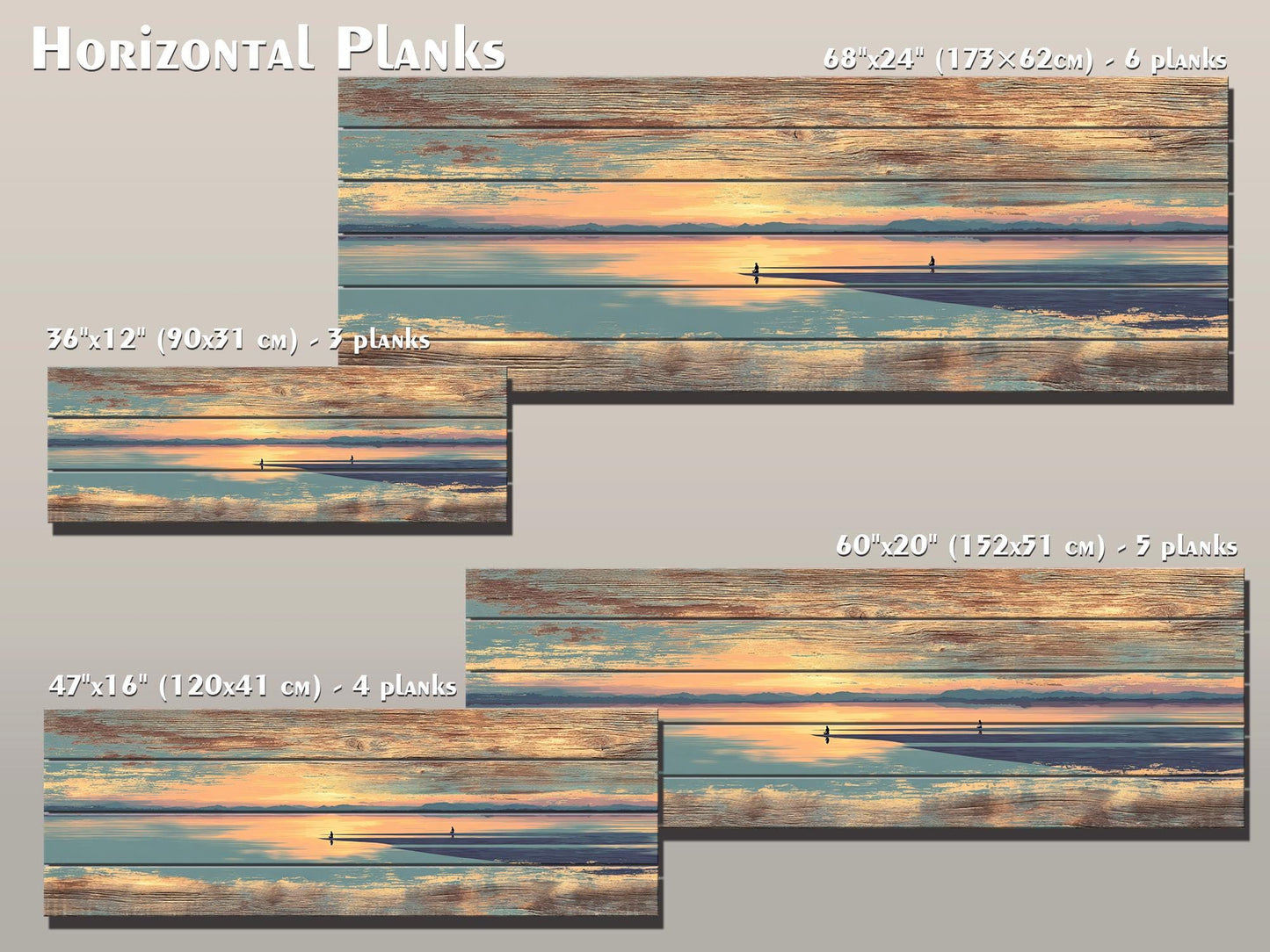 Sunrise Beach Yoga Print – Wooden Yoga Wall Art With Coastal Meditation Scene