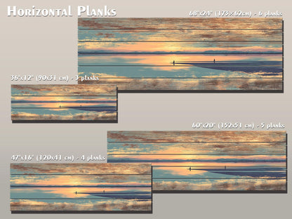 Sunrise Beach Yoga Print – Wooden Yoga Wall Art With Coastal Meditation Scene