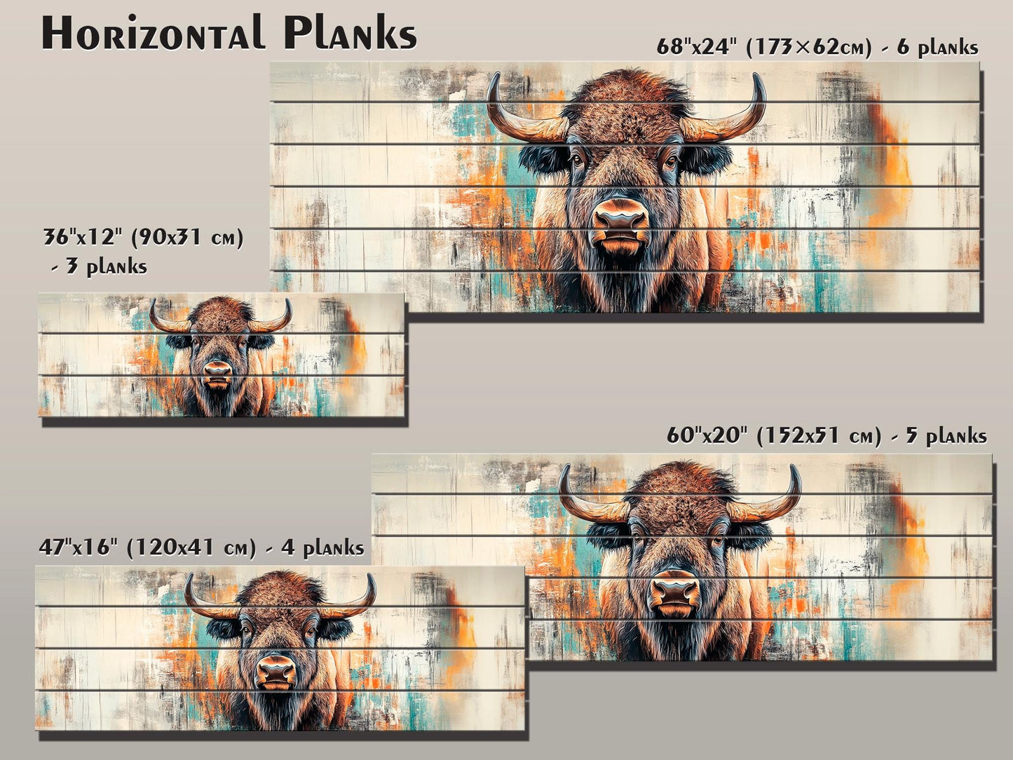 Rustic Wood Wall Art - Bison Print on Wood, Abstract Bison Portrait, Bison Wall Art, Farmhouse Wall Decor, Bison Painting, Bison in Interior