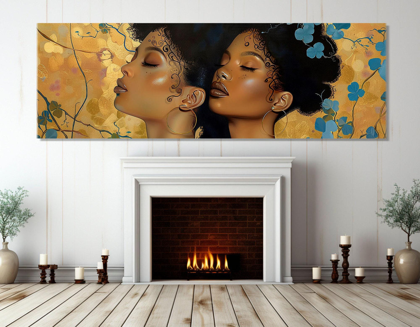 Abstract Ebony Women Canvas - Framed Cotton Print | Gustav Klimt Style Wall Art