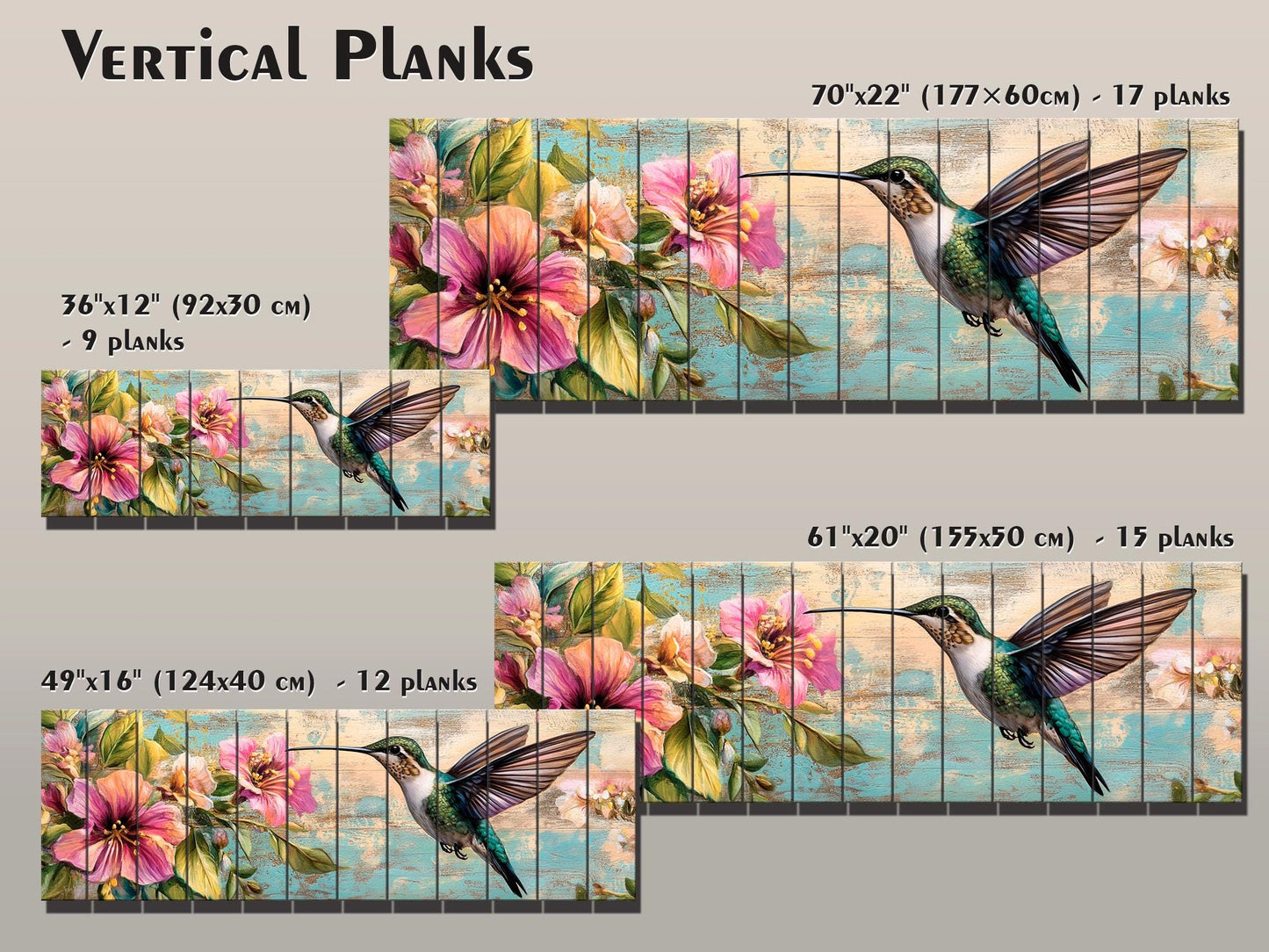 Hummingbird Wood Art – Tropical Floral Print | Rustic Wood Wall Decor, Ready to Hang