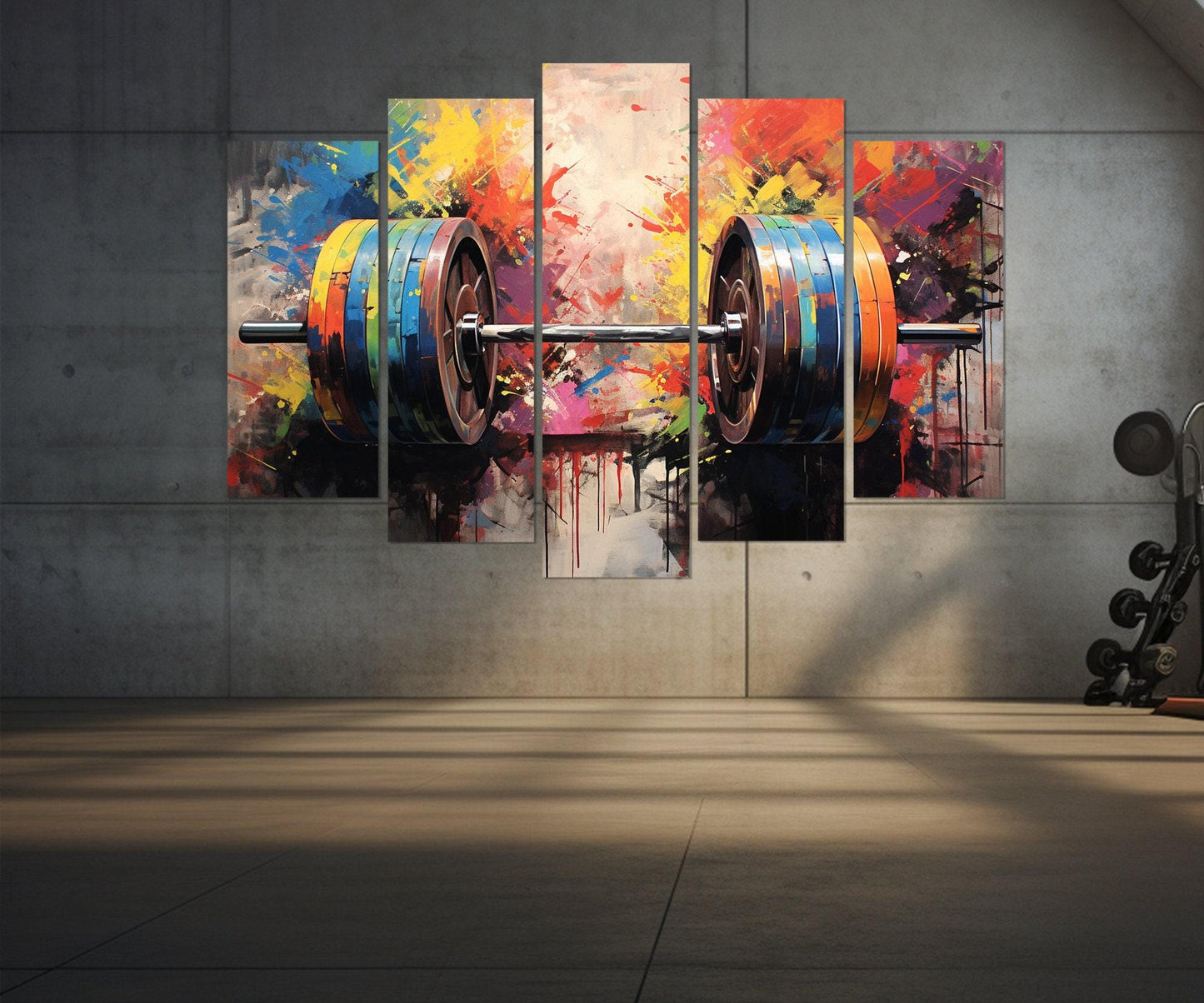 Abstract Barbell Painting - Framed Gym Wall Decor | Workout Canvas Art 24x16 to 54x36