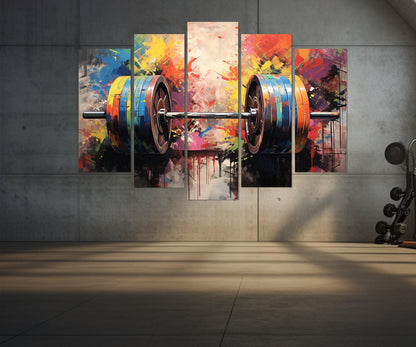 Abstract Barbell Painting - Framed Gym Wall Decor | Workout Canvas Art 24x16 to 54x36