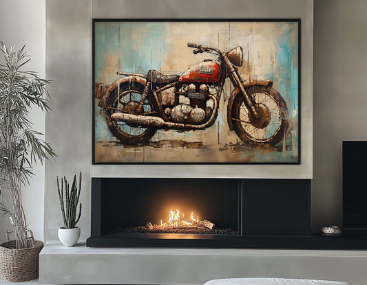 Motorcycle Canvas Print - Rustic Biker Club Decor | Framed, Ready to Hang