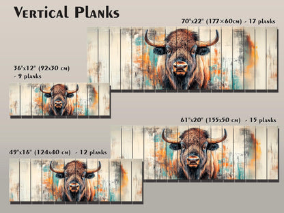 Rustic Wood Wall Art - Bison Print on Wood, Abstract Bison Portrait, Bison Wall Art, Farmhouse Wall Decor, Bison Painting, Bison in Interior
