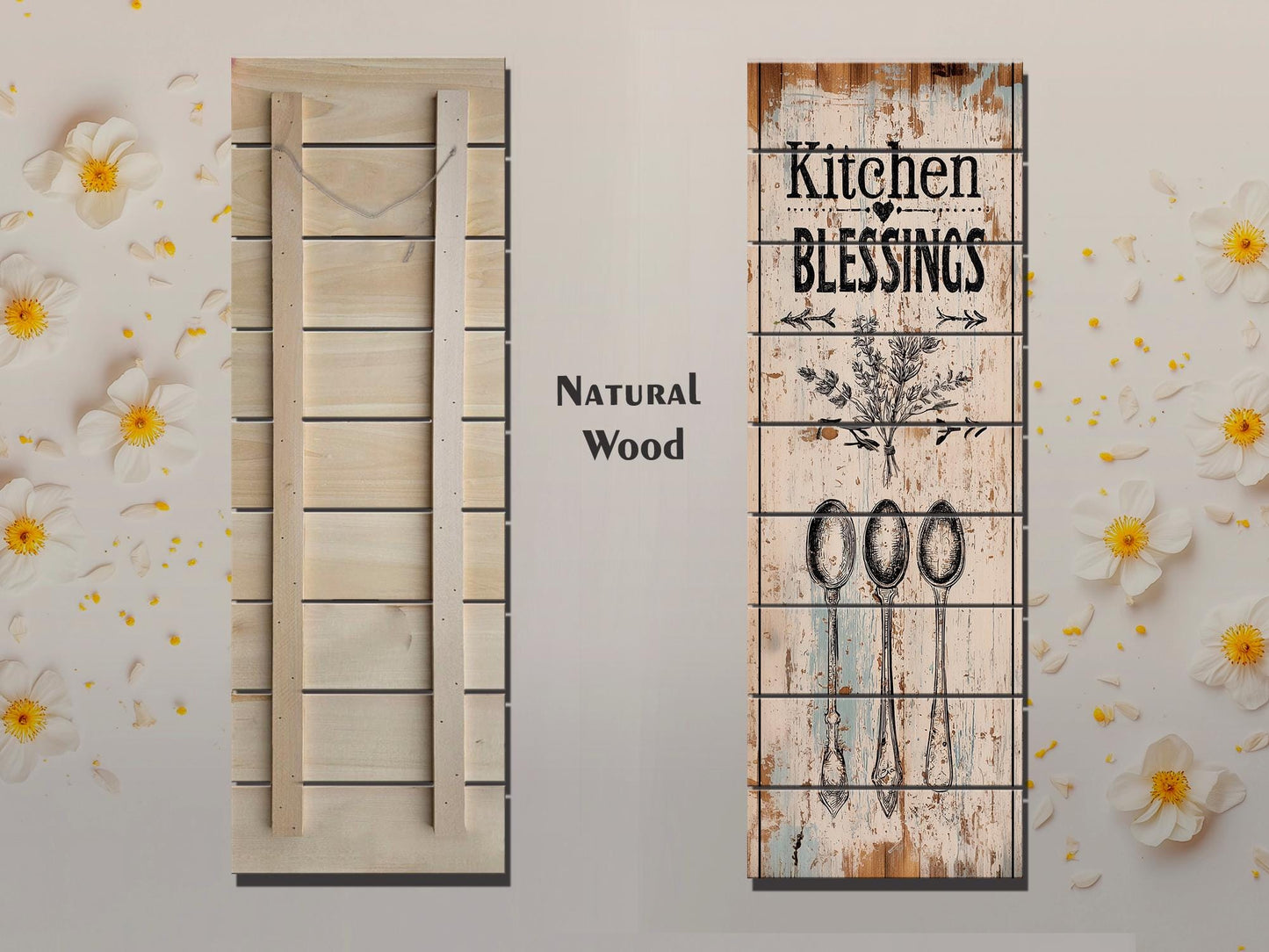 Rustic Kitchen Wall Art – Kitchen Blessings Print on Wood | Farmhouse Decor