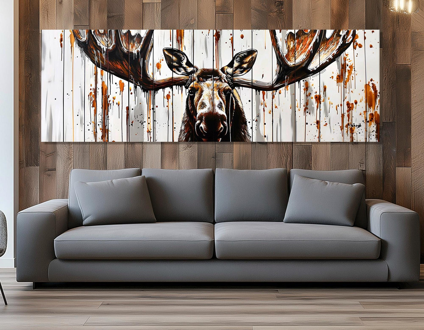 Moose Wall Art – Abstract Moose Painting on Gallery Wrapped Canvas | Framed & Ready to Hang
