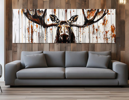 Moose Wall Art – Abstract Moose Painting on Gallery Wrapped Canvas | Framed & Ready to Hang