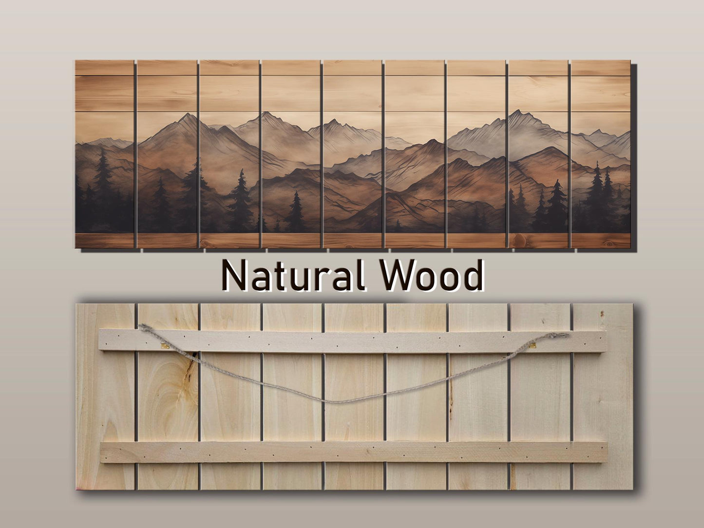 Rustic Wood Wall Art – Panoramic Mountain Art Print on Natural Wood Planks
