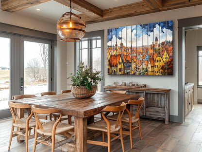 Rothenburg Wood Art | Fade Resistant Wall Art on Natural Wood Planks – Ready to Hang