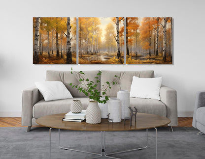 Autumn Forest Canvas Print – Framed Eco Friendly Birch Trees Wall Art, Ready to Hang