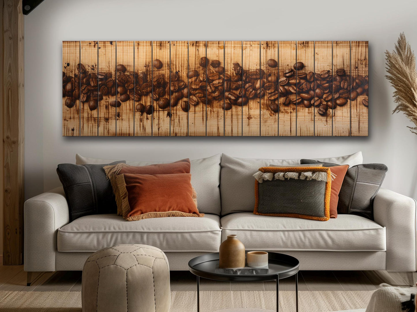 Coffee Beans Rustic Art Print on Natural Wood – Kitchen Wall Decor