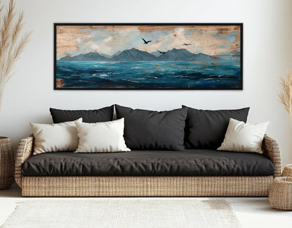 Ocean Canvas Print – Dramatic Mountain Seagull Painting | Framed Canvas Wall Decor