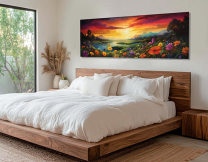 Wildflowers Field Canvas Print – Panoramic Nature Wall Art | Framed & Ready to Hang