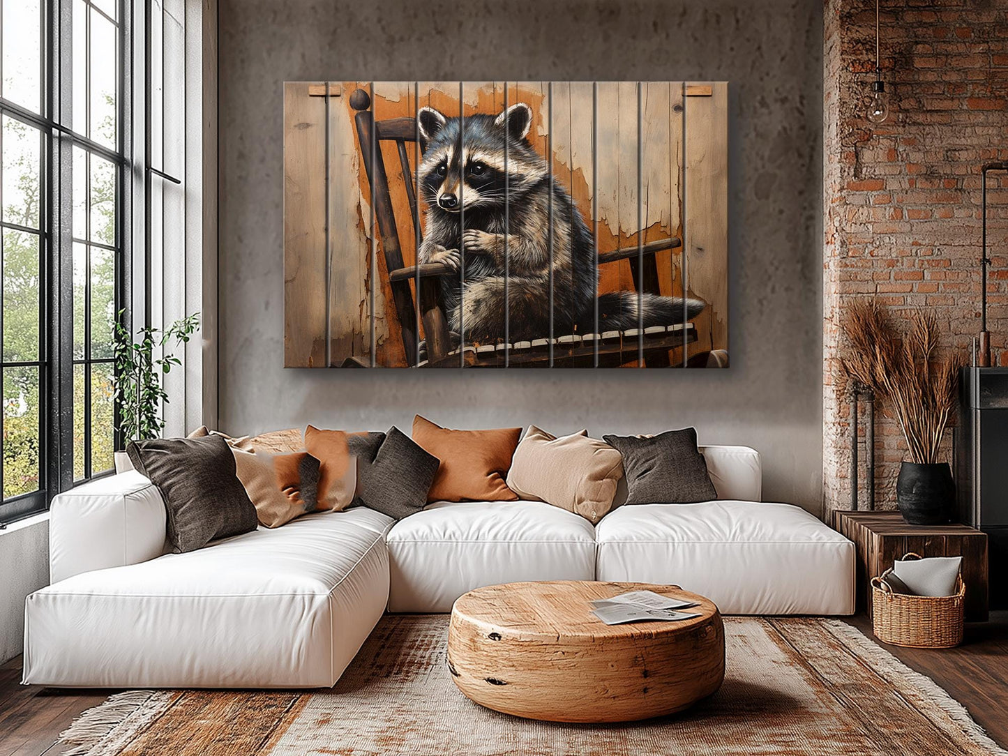 Raccoon Wall Art – Vintage Animal Artwork Printed on Distressed Wood Planks
