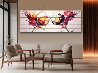 Wood Wall Art – Rustic Wine Glass Wall Decor Printed on Wood Planks, Ready to Hang