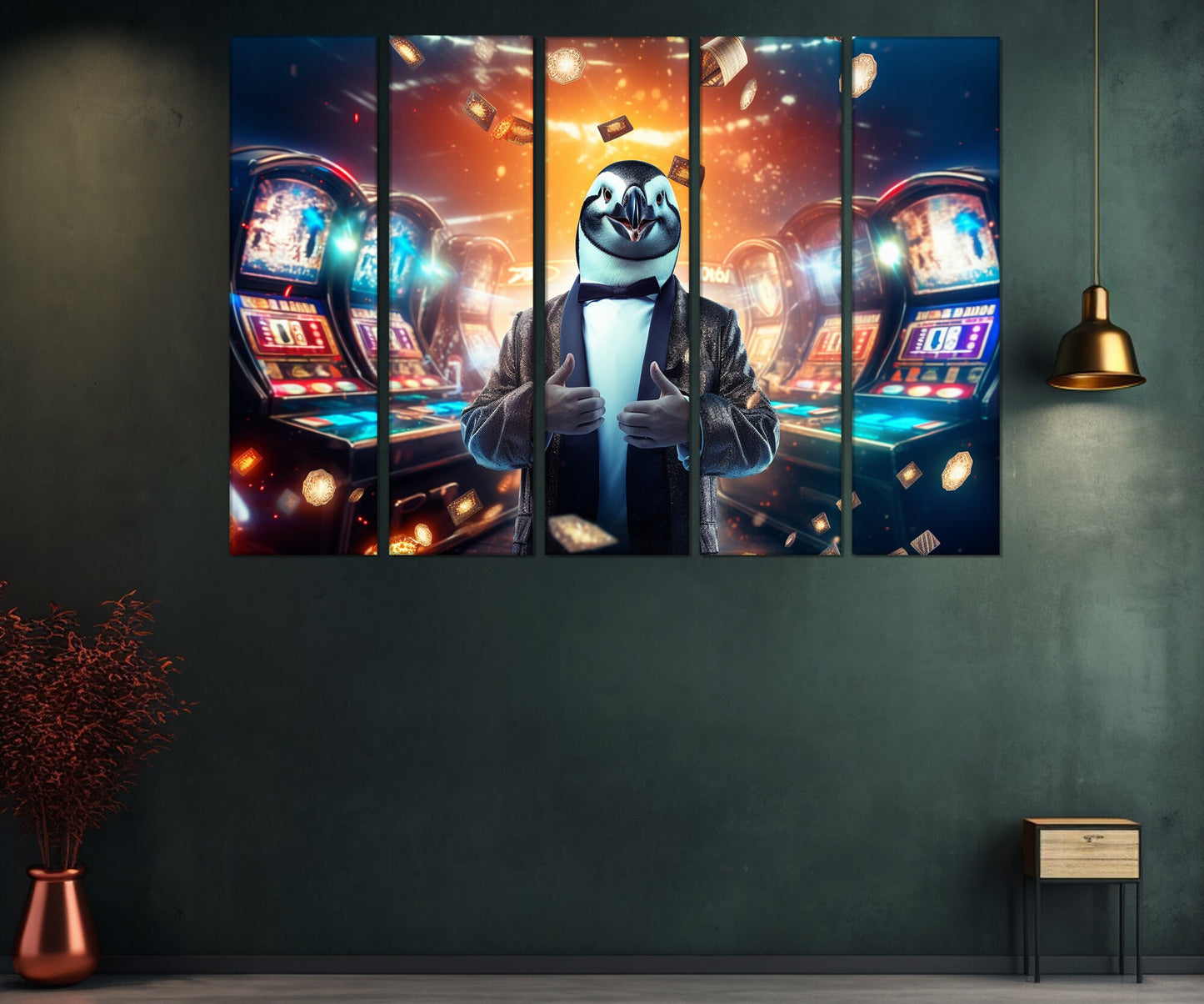 Penguin Casino Canvas - Funny Casino Wall Art | Framed & Ready to Hang