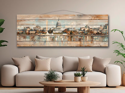 Washington D.C. Wood Print – Rustic Washington Skyline Art on Natural Wood Panels