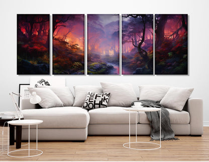 Mystical Forest Canvas Print – Fantasy Forest Painting | Large Dusk Wall Art