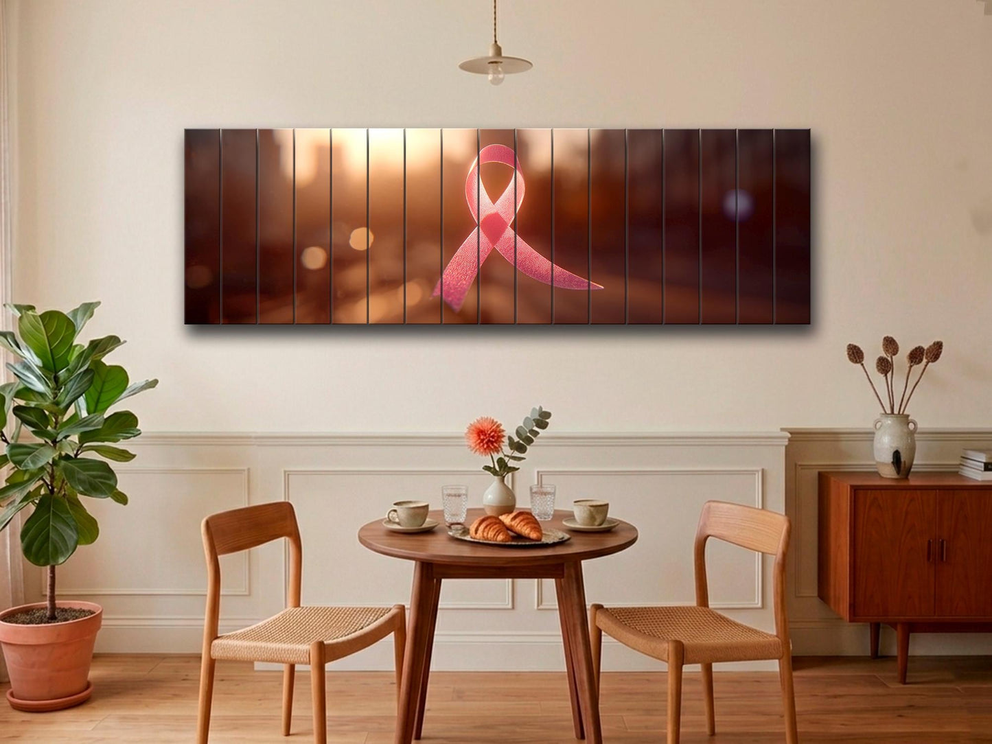 Pink Ribbon Print on Wood, Breast Cancer Symbol of Hope Art, Hospital Wall Decor