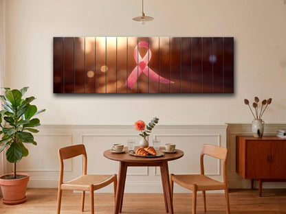 Pink Ribbon Print on Wood, Breast Cancer Symbol of Hope Art, Hospital Wall Decor