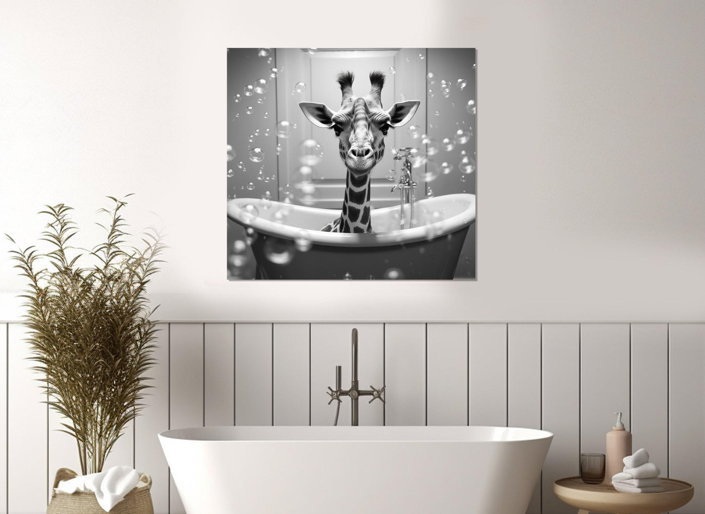 Giraffe Wall Art - Cute Animal Poster On Cotton Canvas Print | Nursery & Bathroom Decor