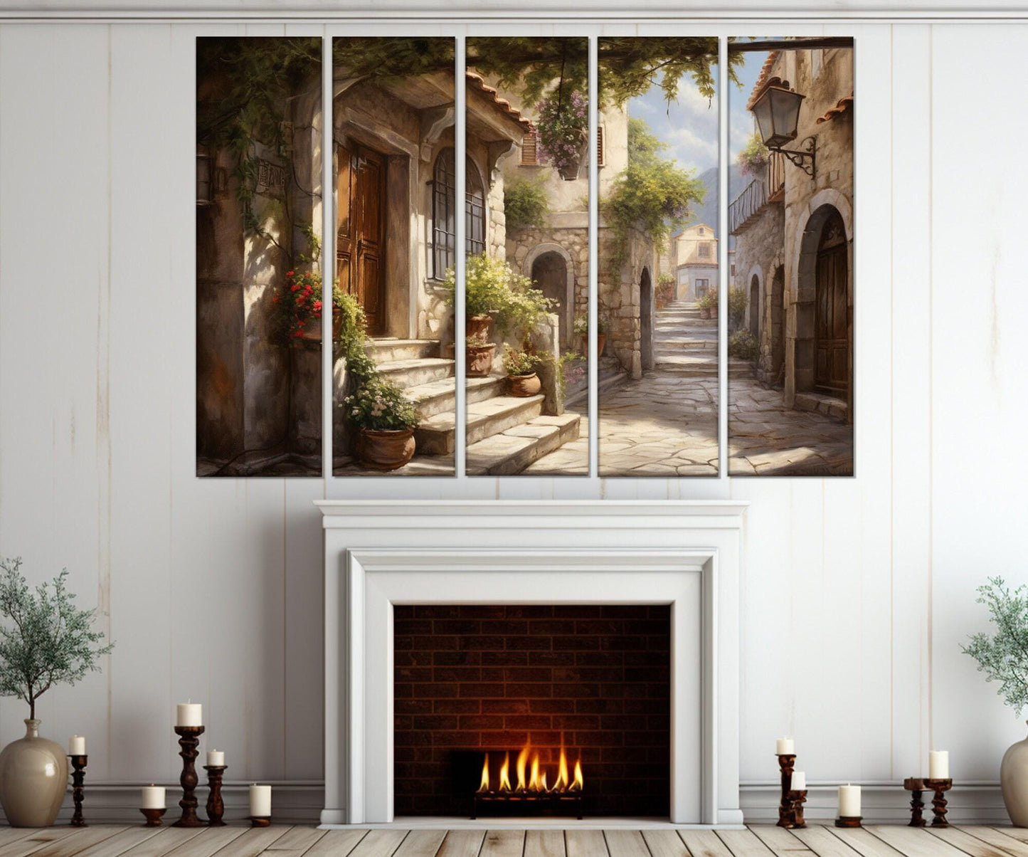 Italian Village Painting - Framed Canvas Print | Italy Wall Art Ready to Hang