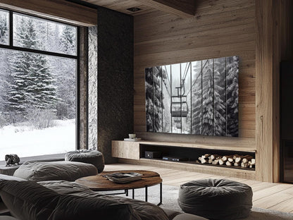 Rustic Wood Wall Art – Scenic Ski Lift Print | Natural Wood Plank Painting