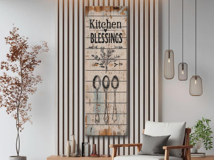 Rustic Kitchen Wall Art – Kitchen Blessings Print on Wood | Farmhouse Decor