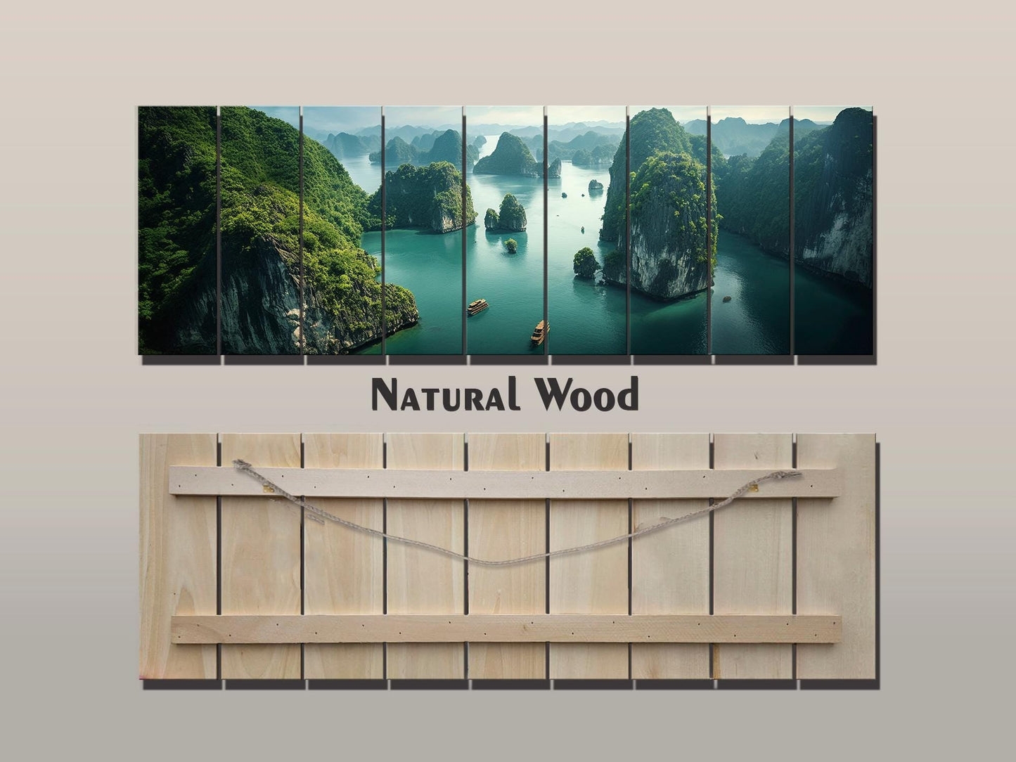 Vietnam Wood Wall Art – Large Hạ Long Bay Decor | Rustic Wood Wall Print