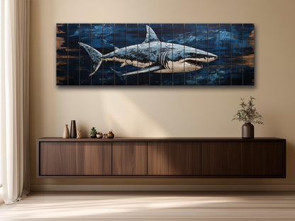 Rustic Shark Painting – Natural Wood Art Print | Coastal Home Decor, Ready to Hang