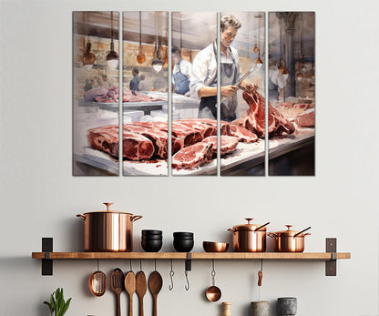 Butcher Shop Wall Decor - Framed Butcher Canvas Print | Kitchen Wall Art